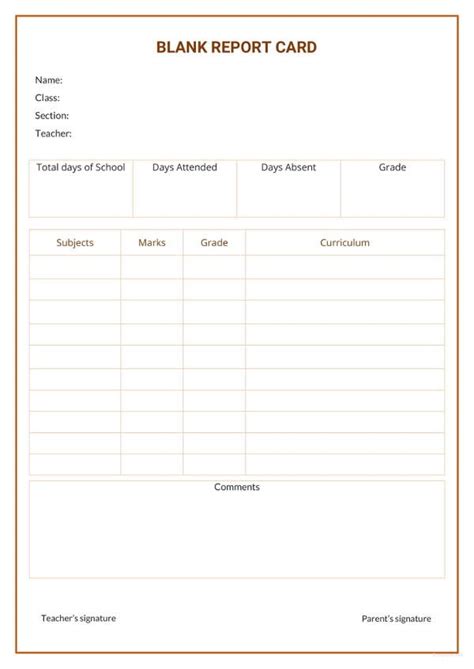 Printable Blank Report Card Template